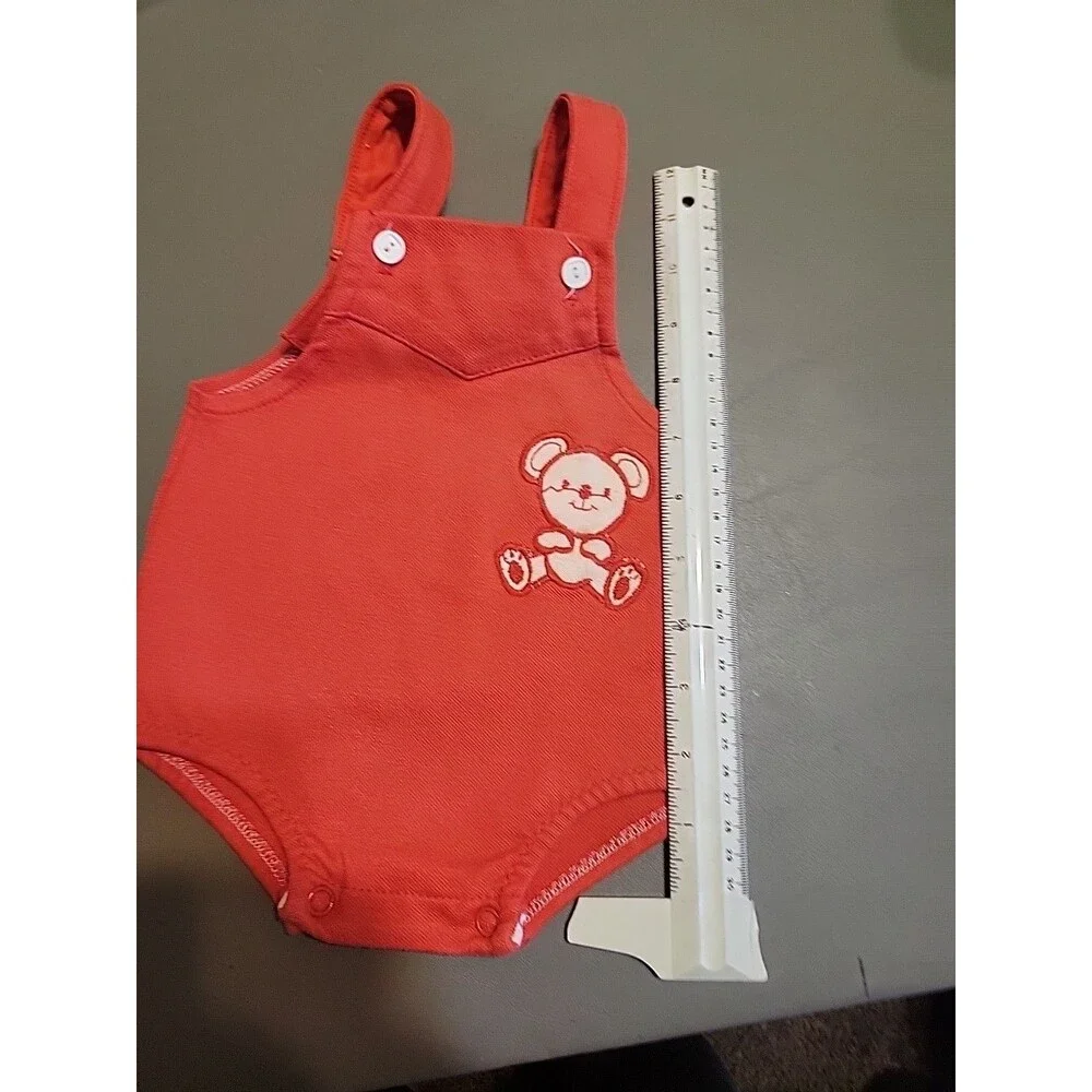 Vtg Carters Overall Shorts Romper 9 Month Teddy Bear‎ Red White